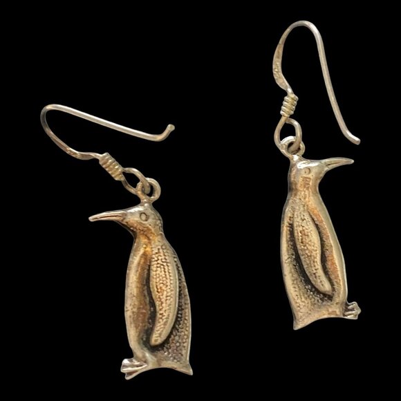 Earrings Pierced Penguins Dangle Sterling Silver 925 Vintage Women - Picture 2 of 3